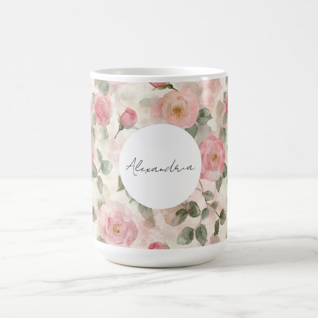 Taza De Café Romántico Rubor Rosa Floral (Centro)