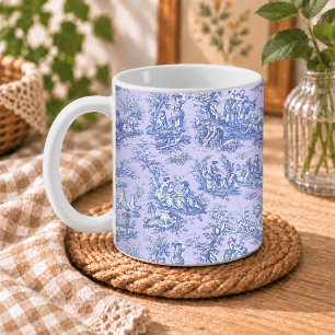 Taza De Café Romántico Vintage Azul Púrpura Toile de Jouy