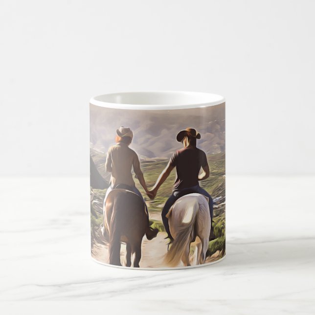 Taza De Café Románticos jinetes de caballos con las manos pinta (Centro)