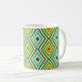 Taza De Café Rombo Diamante Verde Azul Geométrico 