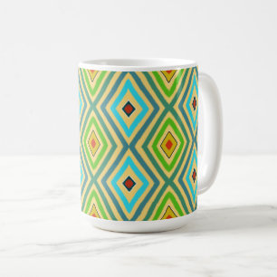Taza De Café Rombo Diamante Verde Azul Geométrico 