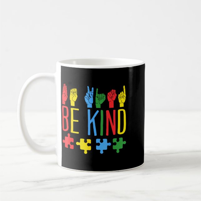 Taza De Café Rompecabezas de Lenguaje de Señas Manual Be Kind A (Izquierda)