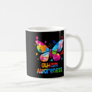 Taza De Café Rompecabezas de mariposa colorida de concienciació
