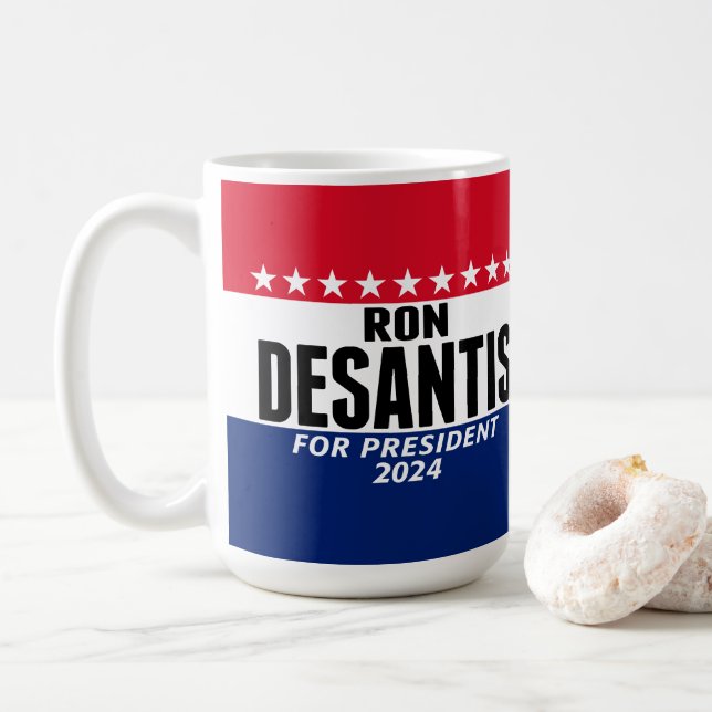 Taza De Café Ron Desantis 2024 clásico azul rojo para president (Con donut)