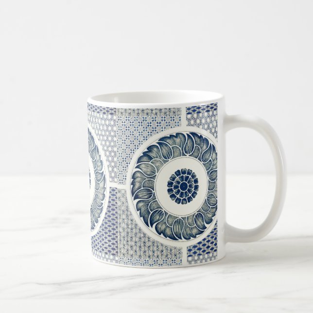 Taza De Café Ronda azul blanca floral china (Derecha)