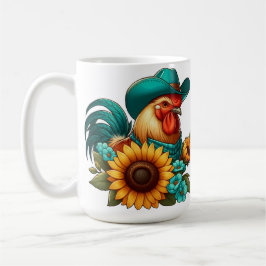 Taza De Café Rooster con Gorra Verde azulado y girasoles