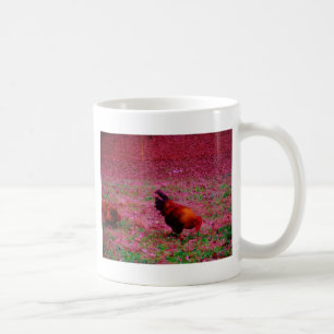 Taza De Café Rooster en la hierba morada