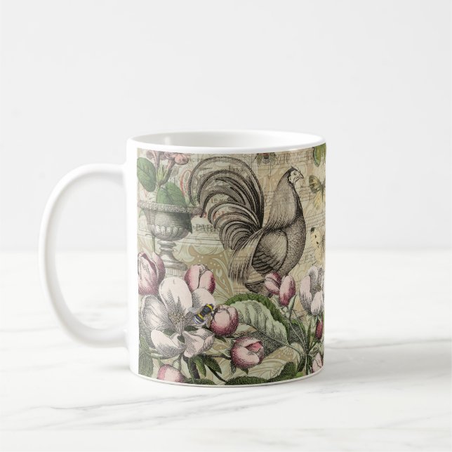 Taza De Café Rooster Garden Flower Butfly Art (Izquierda)