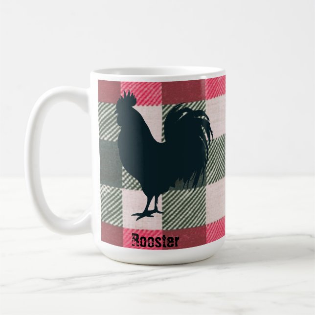 Taza De Café Rooster Personalizable Gingham Farmhouse (Izquierda)