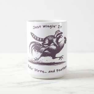 Taza De Café Rooster Raccoon Riding - Bodega de Rodeo Barnyard