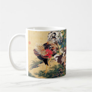 Taza De Café Rooster y Hen con Hydrangeas de Ito Jakuchu