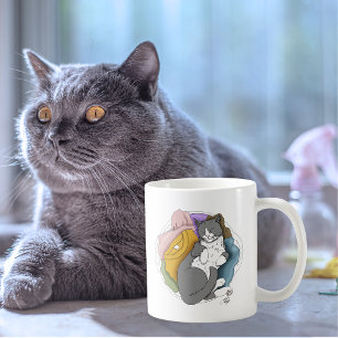 Taza De Café Ropa blanca con pelo de gato gris