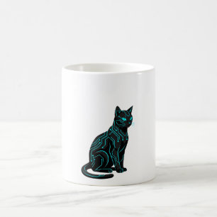 Taza De Café Ropa de jugador de gato ciberpunk futurista Cyber