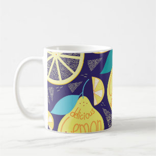 Taza De Café Ropa de lemones: Patrón brillante azul oscuro