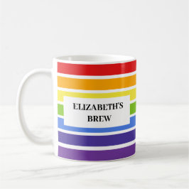 Taza De Café Ropa de nombre personalizado rayado de arcoiris si
