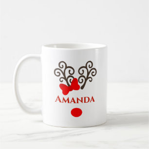 Taza De Café Ropa roja de reno personalizada- Feliz navidad