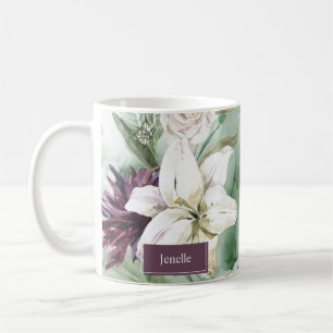 Taza De Café Rosa acuarela, Lily, Magnolia