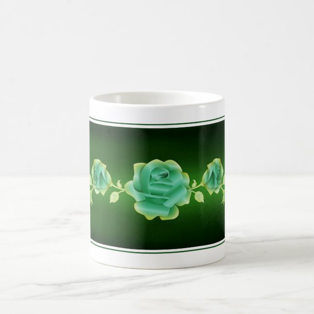 Taza De Café Rosa Amantes Diseño Rosa Verde Metálico (Centro)