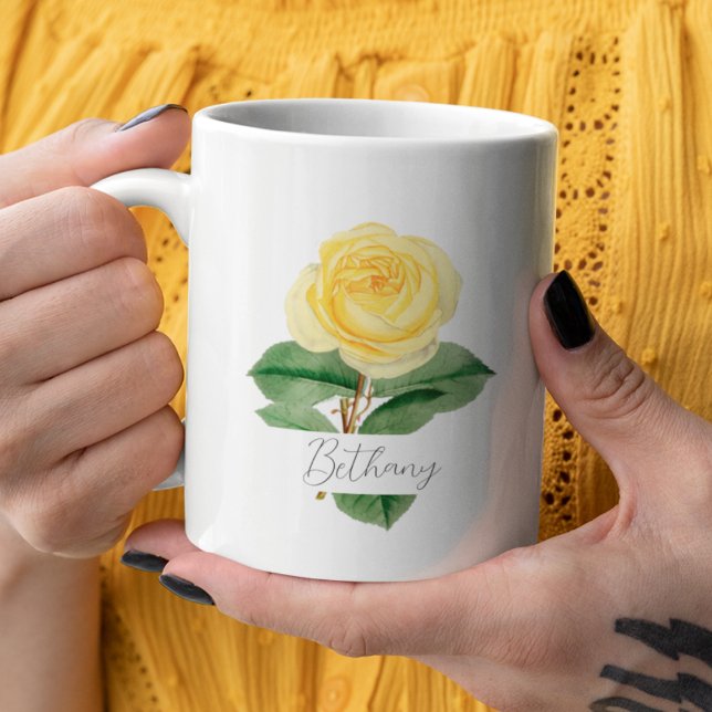 Taza De Café Rosa amarilla | Acuarela Nombre Café Mug (Subido por el creador)