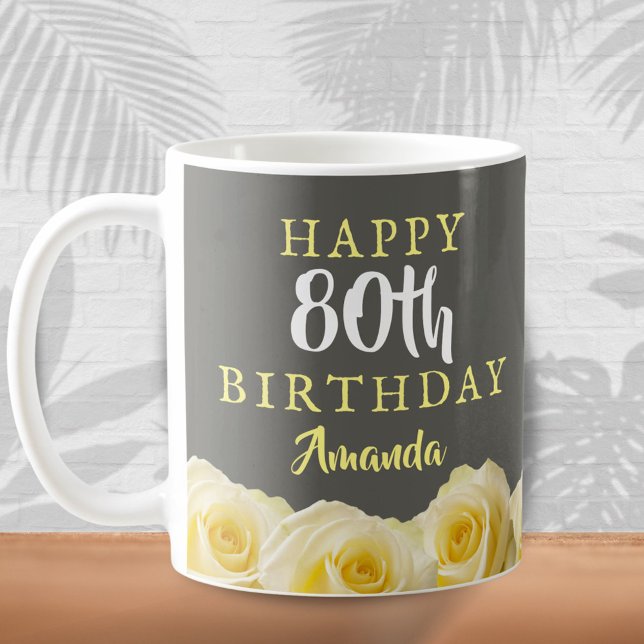 Taza De Café Rosa Amarilla Floral Cumpleaños 80 (Subido por el creador)