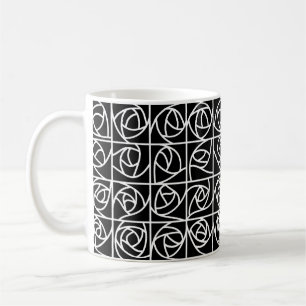 Taza De Café Rosa Art Deco Cuadrados Elegante blanco floral
