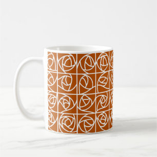 Taza De Café Rosa Art Decó Cuadrados naranja Floral Estilizado