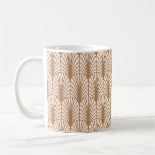 Taza De Café Rosa Art Deco: Las plumas de pavo real dorado