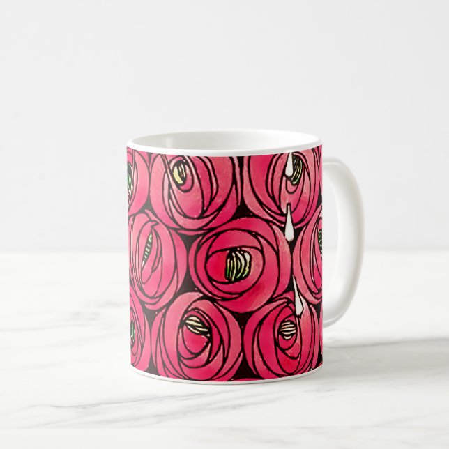Taza De Café Rosa Art Nouveau Rennie Macintosh Graphic (Anverso derecho)