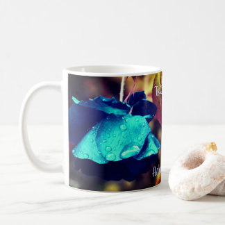 Taza De Café Rosa azul Arte floral personalizado