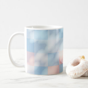 Taza De Café Rosa, azul celeste, patrón cuadrado, tazón acuarel