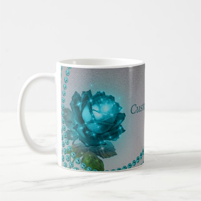 Taza de café Rosa Azul con Perlas - Personaliza el (Izquierda)