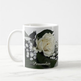 Taza De Café Rosa Blanca Elegante y Romántica Personalizable