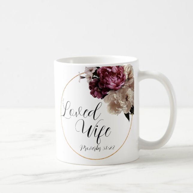 Taza De Café Rosa Blanca ● Proverbios 31 ● Esposa Amada ● (Derecha)