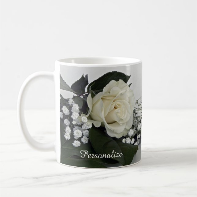 Taza De Café Rosa Blanca Romántica y Elegante Personalizada (Izquierda)