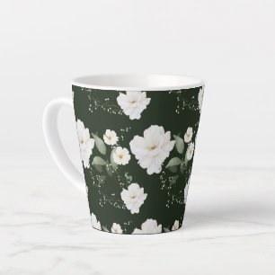 Taza de café Rosa Blanca sobre Latte Negro Floral