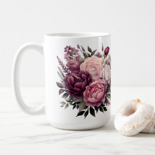 Taza De Café Rosa Blanco Púrpura Rosas Peonías Floral Flor