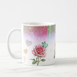 Taza de café Rosa Brillante y Mariposa