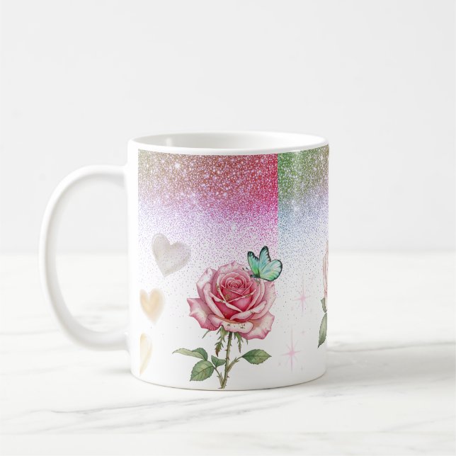 Taza de café Rosa Brillante y Mariposa (Izquierda)