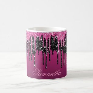 Taza De Café Rosa Caliente Glam Gotear Brillo Destello