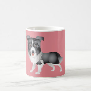Taza de café rosa con cachorro de perro Border Col