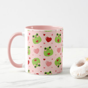 Taza de café rosa con ranas lindas para San Valent