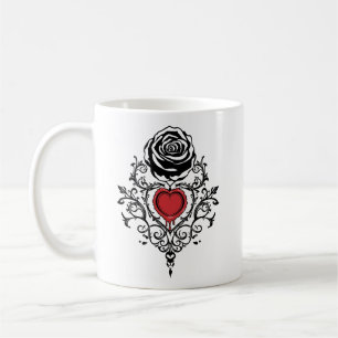 Taza De Café Rosa Corazón Rojo Gótico Romance Oscuro