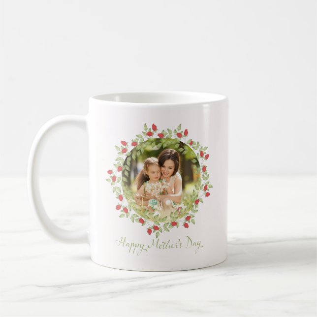 Taza De Café Rosa de acuarela feliz día de la madre foto floral (Izquierda)