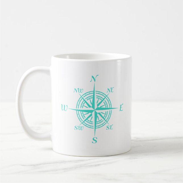 Taza De Café Rosa de brújula blanca náutica costera (Izquierda)