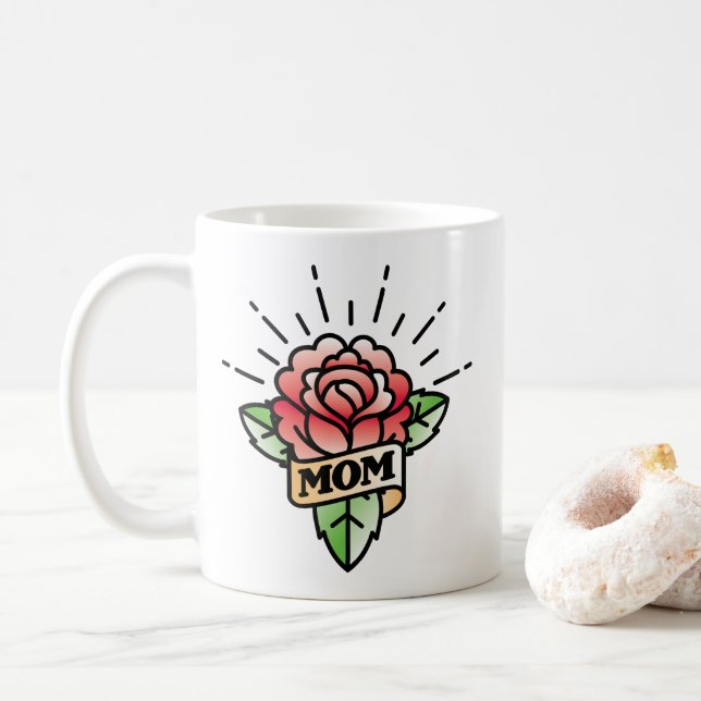 Taza De Café Rosa de café con estilo tatuaje de mamá (Con donut)