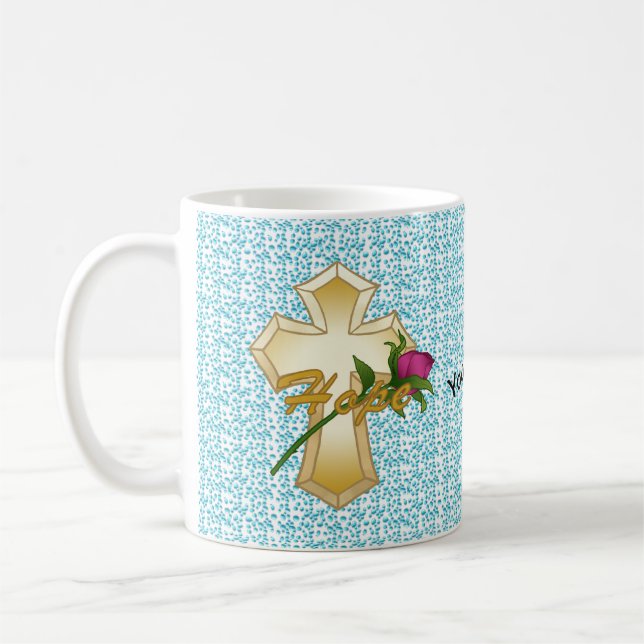 Taza De Café Rosa de esperanza cristiana Cross mug (Izquierda)