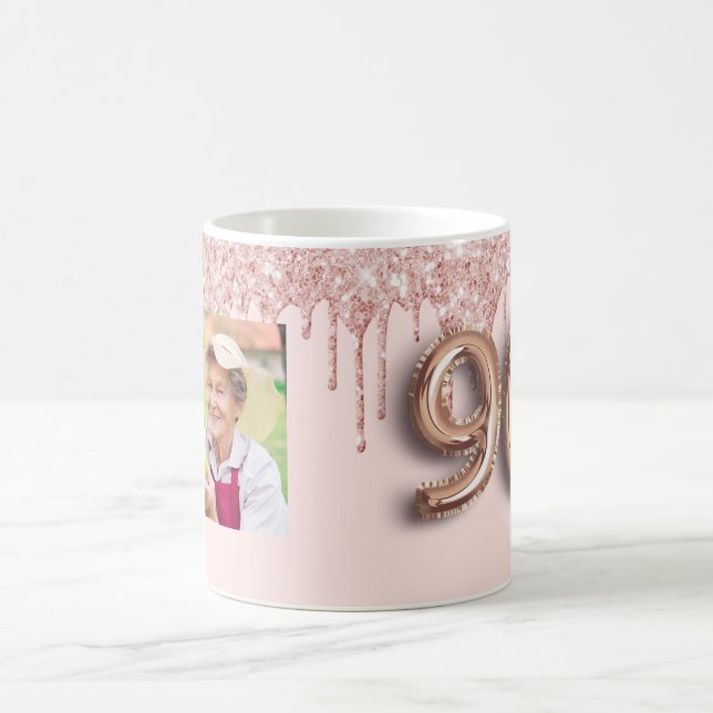 Taza De Café rosa de foto de 90 años purpurina globo rosa (Centro)