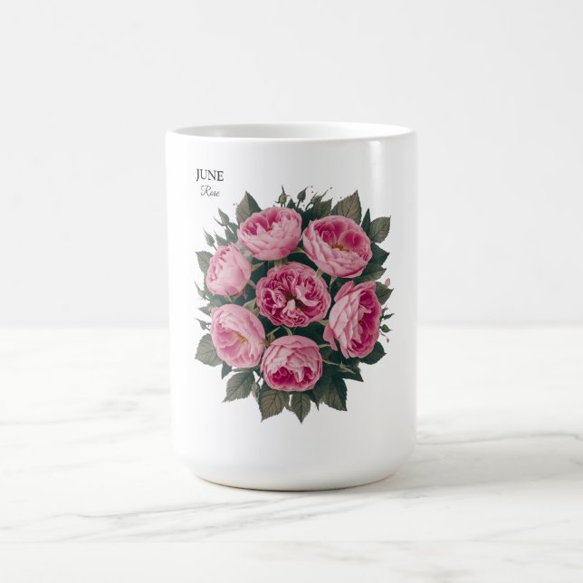 Taza De Café Rosa de junio: Bloom de cumpleaños personalizado (Centro)