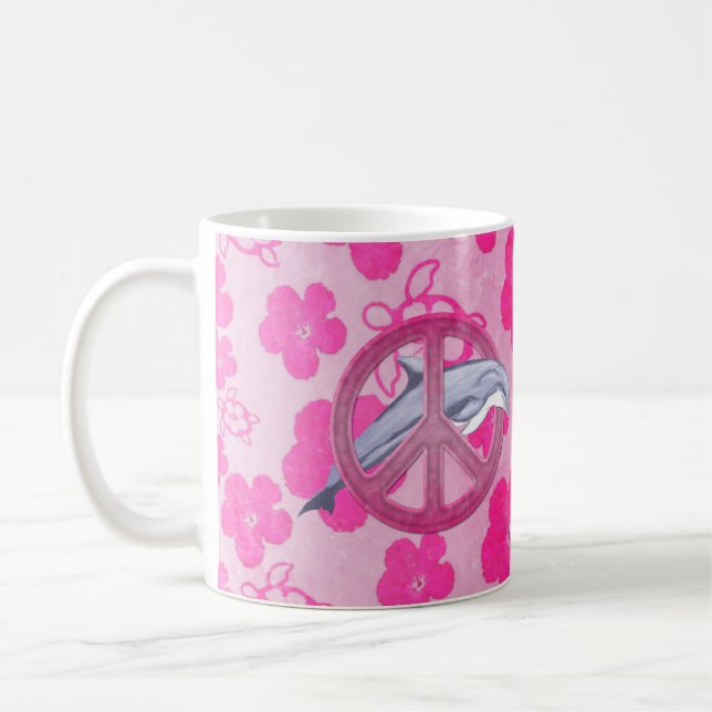 Taza De Café Rosa de la paz del delfín (Izquierda)