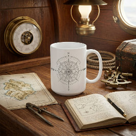 Taza De Café Rosa de los vientos de brújula náutica de descubri